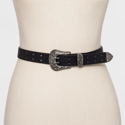 Women's Double Perf Western Belt - Wild Fable Black 1 Women's Double Perf Western Belt - Wild Fable Black