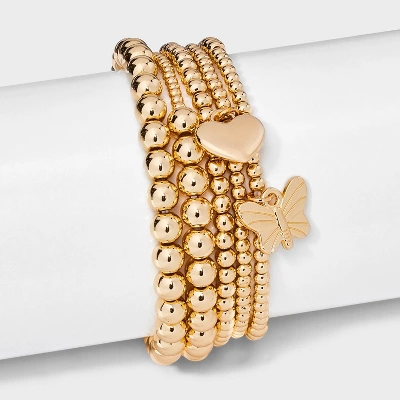 Butterfly And Heart Charm Stretch Bracelet Set 5pc - Wild Fable™ Gold 1 Butterfly And Heart Charm Stretch Bracelet Set 5pc - Wild Fable™ Gold