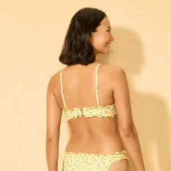 Women's Ruffle Edge Shirred Bralette Bikini Top - Wild Fable⢠Yellow/Blue Floral