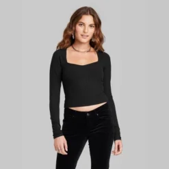 Women's Long Sleeve Sweetheart Neck Seamless Shirt - Wild Fable™