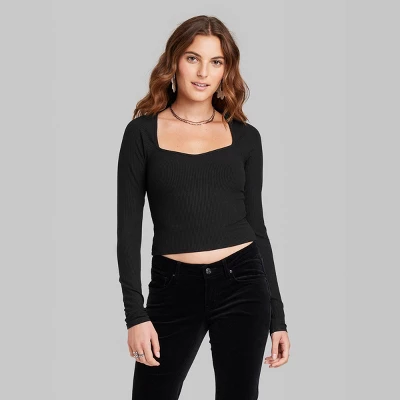 Women's Long Sleeve Sweetheart Neck Seamless Shirt - Wild Fable™ 1 Women's Long Sleeve Sweetheart Neck Seamless Shirt - Wild Fable™