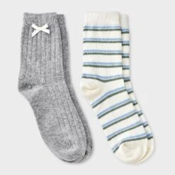 Women's Pointelle With Bow & Striped 2pk Mid Crew Socks - Wild Fable™ -Trendy Wear Women Store GUEST 122a7871 f2c5 496e afc6 f1d614ce7973