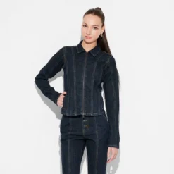 Women's Seamed Denim Moto Jacket - Wild Fable™ Dark Wash