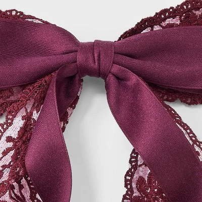 Satin Ribbon/Floral Lace Bow Hair Barrette - Wild Fable™ Burgundy 2 Satin Ribbon/Floral Lace Bow Hair Barrette - Wild Fable™ Burgundy - Image 2