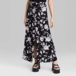 Women's Button-Front Printed Midi Skirt - Wild Fable™