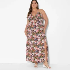 Women's Ruched Maxi Halter A-Line Dress - Wild Fable™ Assorted Pinks Floral -Trendy Wear Women Store GUEST 1cdf7f60 b55e 4d1d 90a1 91ada748a420