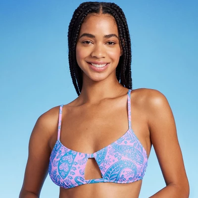 Women's Paisley Print Cut Out Bralette Bikini Top - Wild Fable™ Blue/Pink 2 Women's Paisley Print Cut Out Bralette Bikini Top - Wild Fable™ Blue/Pink - Image 2