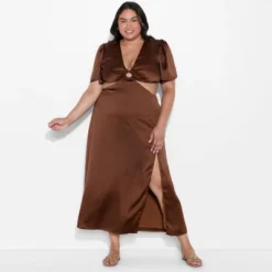 Women's Flutter Sleeve Satin Cap Maxi Bodycon Dress - Wild Fable™ Dark Brown -Trendy Wear Women Store GUEST 2243ce1c cc59 42cf b879 01b42a9f2e25