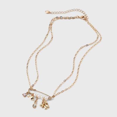 Pearl Pin With Heart And Bow Charm Necklace - Wild Fable™ Gold 2 Pearl Pin With Heart And Bow Charm Necklace - Wild Fable™ Gold - Image 2