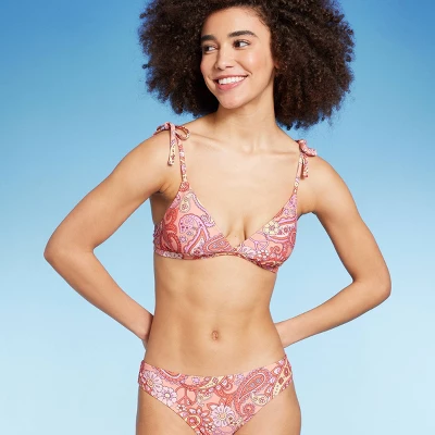 Women's Shoulder Tie Bralette Bikini Top - Wild Fable™ Peach Paisley Print 2 Women's Shoulder Tie Bralette Bikini Top - Wild Fable™ Peach Paisley Print - Image 2