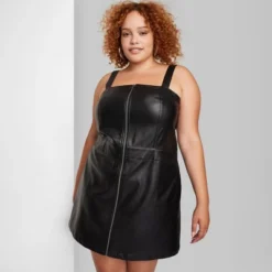 Women's Faux Leather Zip Front Mini Pinafore Dress - Wild Fable™ -Trendy Wear Women Store GUEST 312c92c0 f7ab 4736 884b 2d91f532d4ee
