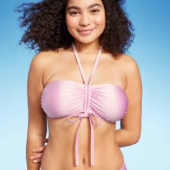 Women's Cinch-Front Halter Bandeau Bikini Top - Wild Fable™ Shiny Pink -Trendy Wear Women Store GUEST 31e0f4f1 7678 4468 8f36 67ebff5e30b7