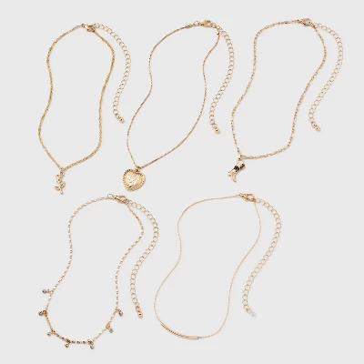 Mixed Rose And Heart Choker Necklace Set 5pc - Wild Fable™ Gold 1 Mixed Rose And Heart Choker Necklace Set 5pc - Wild Fable™ Gold