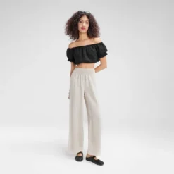 Women's Wide Shirred Waistband Straight Pants - Wild Fable™