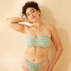 Women's Striped Sparkle Low Coverage Bandeau Bikini Top - Wild Fable™ Green -Trendy Wear Women Store GUEST 489b958e 38e8 4fd1 afd9 93679d8ac0d7