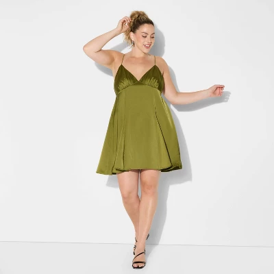 Women's Satin Mini Slip Dress - Wild Fable™ Olive Green 4 Women's Satin Mini Slip Dress - Wild Fable™ Olive Green - Image 4