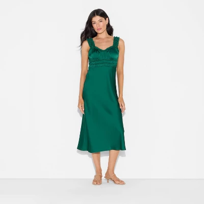 Women's Ruched Midi Bodycon Dress - Wild Fable™ Dark Green 1 Women's Ruched Midi Bodycon Dress - Wild Fable™ Dark Green