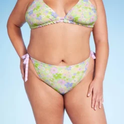 Women's Reversible Side-Tie Extra High Leg Cheeky Bikini Bottom - Wild Fable™ Green Floral Print/Purple Gingham Print -Trendy Wear Women Store GUEST 53223c69 479d 4c2f 9035 7c1cd38e2b40