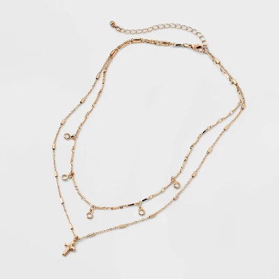 Cross Charm Multi-Strand Necklace - Wild Fable™ Gold 2 Cross Charm Multi-Strand Necklace - Wild Fable™ Gold - Image 2