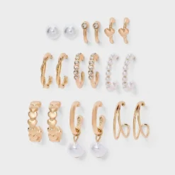 Heart And Pearl Earring Set 9pc - Wild Fable™ Gold -Trendy Wear Women Store GUEST 55479940 46ba 4e87 9397 52a394dc5672