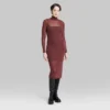 Women's Long Sleeve Lurex Mesh Midi Dress - Wild Fable™ Burgundy