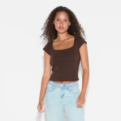 Women's Slim Fit Short Sleeve Square Neck T-Shirt - Wild Fable™