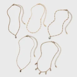Mixed Charms And Tassel Choker Necklace Set 5pc - Wild Fable™ Gold