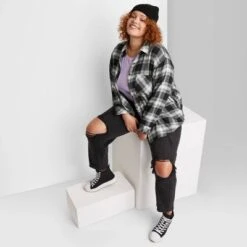 Women's Oversized Button-Down Flannel Shirt - Wild Fable™ Plaid -Trendy Wear Women Store GUEST 5b0b354b a6fe 44aa ba78 84478a46c3f2