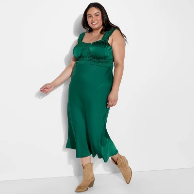 Women's Ruched Midi Bodycon Dress - Wild Fable™ Dark Green 4 Women's Ruched Midi Bodycon Dress - Wild Fable™ Dark Green - Image 4