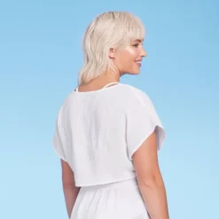 Women's Tie-Front Cover Up Short Sleeve Crop Top - Wild Fable™ White 6 Women's Tie-Front Cover Up Short Sleeve Crop Top - Wild Fable™ White -Trendy Wear Women Store GUEST 607a699b deff 4676 9cef 36432246e644