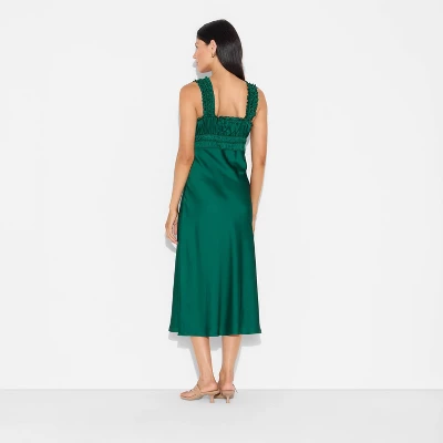 Women's Ruched Midi Bodycon Dress - Wild Fable™ Dark Green 2 Women's Ruched Midi Bodycon Dress - Wild Fable™ Dark Green - Image 2