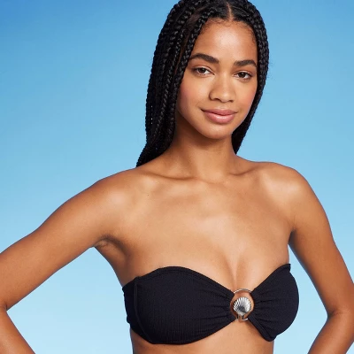 Women's Pucker Textured Center Front Shell Detail Bandeau Bikini Top - Wild Fable™ 2 Women's Pucker Textured Center Front Shell Detail Bandeau Bikini Top - Wild Fable™ - Image 2