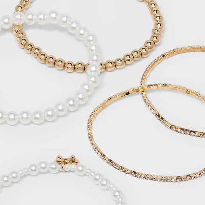 Beaded And Pearl Bow Charm Bracelet Set 5pc - Wild Fable™ Gold 3 Beaded And Pearl Bow Charm Bracelet Set 5pc - Wild Fable™ Gold - Image 3