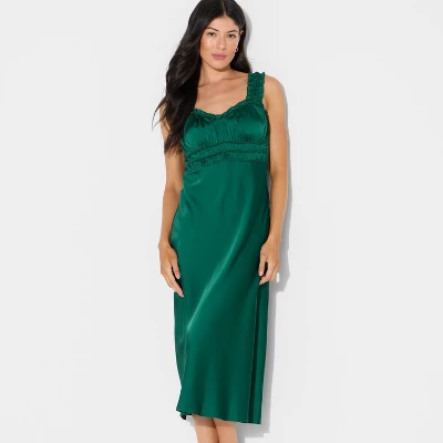 Women's Ruched Midi Bodycon Dress - Wild Fable™ Dark Green 3 Women's Ruched Midi Bodycon Dress - Wild Fable™ Dark Green - Image 3