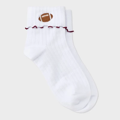 Women's Game Day Embroidered Football Pointelle Bobby Socks With Lettuce Edge Cuff - Wild Fable™ 9 Women's Game Day Embroidered Football Pointelle Bobby Socks With Lettuce Edge Cuff - Wild Fable™ - Image 9