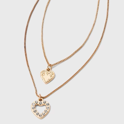 Texture Heart Charm Multi-Strand Necklace - Wild Fable™ Gold 3 Texture Heart Charm Multi-Strand Necklace - Wild Fable™ Gold - Image 3