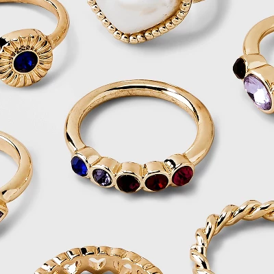 Simulated Pearl Heart And Stone Ring Set 8pc - Wild Fable™ Gold 1 Simulated Pearl Heart And Stone Ring Set 8pc - Wild Fable™ Gold