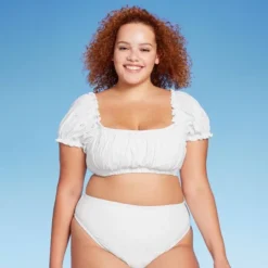 Women's Puff Sleeve Eyelette Bralette Bikini Top - Wild Fable™ White -Trendy Wear Women Store GUEST 79425e88 3d3e 4ccd aeb1 63c8f7fa5690