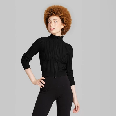 Women's Fitted Mock Turtleneck Zip-Up Cardigan - Wild Fable™ 1 Women's Fitted Mock Turtleneck Zip-Up Cardigan - Wild Fable™