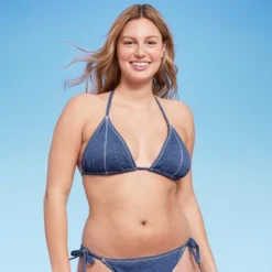 Women's Denim Textured Triangle Bikini Top - Wild Fable™ Denim Blue -Trendy Wear Women Store GUEST 858bb699 085e 4c64 af28 9cfc20098588