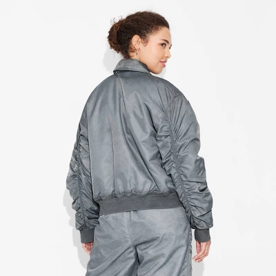 Women's Washed Nylon Bomber Jacket - Wild Fable™ Teal Blue 2 Women's Washed Nylon Bomber Jacket - Wild Fable™ Teal Blue - Image 2