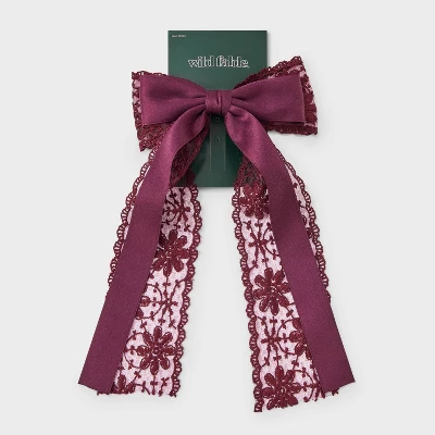 Satin Ribbon/Floral Lace Bow Hair Barrette - Wild Fable™ Burgundy 1 Satin Ribbon/Floral Lace Bow Hair Barrette - Wild Fable™ Burgundy
