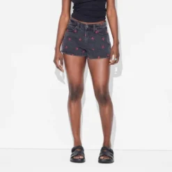 Women's Curvy Mid-Rise Cut-Off Denim Shorts - Wild Fable™ Black