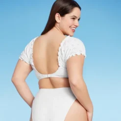 Women's Puff Sleeve Eyelette Bralette Bikini Top - Wild Fable™ White -Trendy Wear Women Store GUEST 8faf993b 81a4 4fe9 8a8f 31b7fa962180