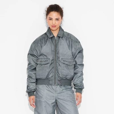 Women's Washed Nylon Bomber Jacket - Wild Fable™ Teal Blue 1 Women's Washed Nylon Bomber Jacket - Wild Fable™ Teal Blue