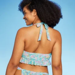 Women's Ruffle Tie-Front Halter Bikini Top - Wild Fable™ Green Floral Print -Trendy Wear Women Store GUEST 94e7e40f fc63 4e5c a885 b2533b3154f8