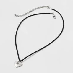 Heart Cord And Ear Pendant Necklace Set 2pc - Wild Fable⢠Black/Silver