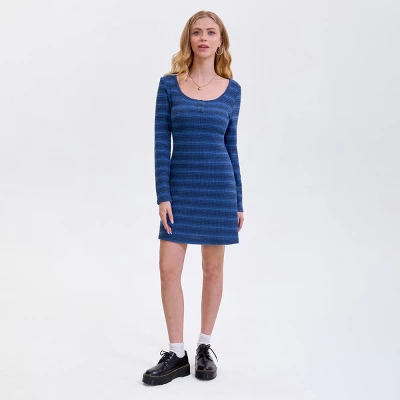 Women's Long Sleeve Mini Dress - Wild Fable™ Royal Blue Striped 2 Women's Long Sleeve Mini Dress - Wild Fable™ Royal Blue Striped - Image 2