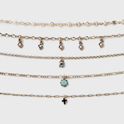 Mixed Charms And Tassel Choker Necklace Set 5pc - Wild Fable™ Gold 3 Mixed Charms And Tassel Choker Necklace Set 5pc - Wild Fable™ Gold - Image 3