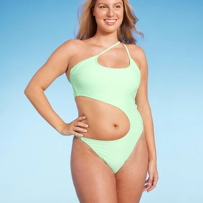 Women's One Shoulder Cut Out One Piece Swimsuit - Wild Fable™ Light Green 2 Women's One Shoulder Cut Out One Piece Swimsuit - Wild Fable™ Light Green - Image 2